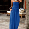 Women's Floral Bandeau Maxi Dress with Pockets – Sleeveless Side-Slit Rayon Blend Summer Dress