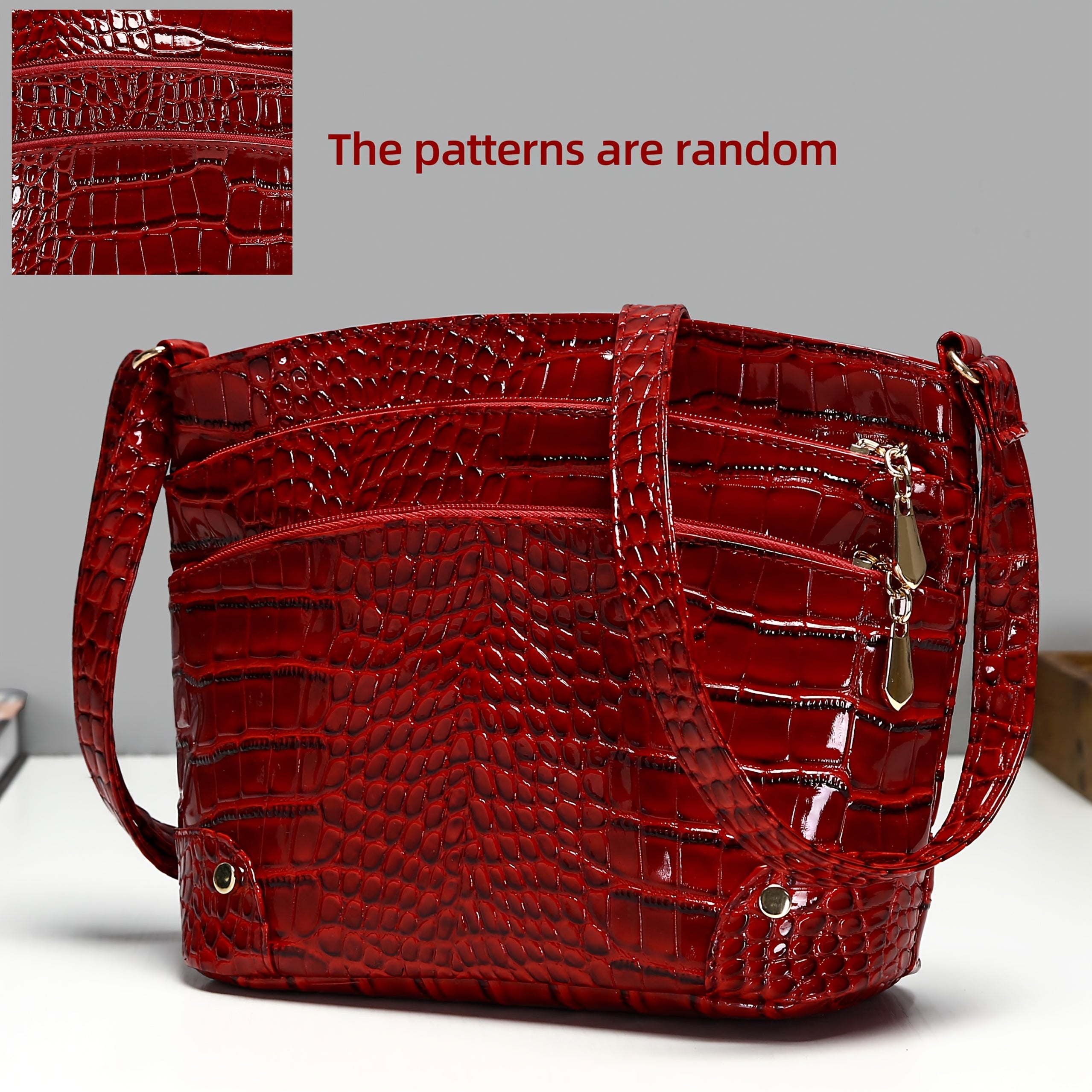 Crocodile Pattern PU Women's Shoulder & Crossbody Bag - Multi-Layer Large Capacity Bucket Bag