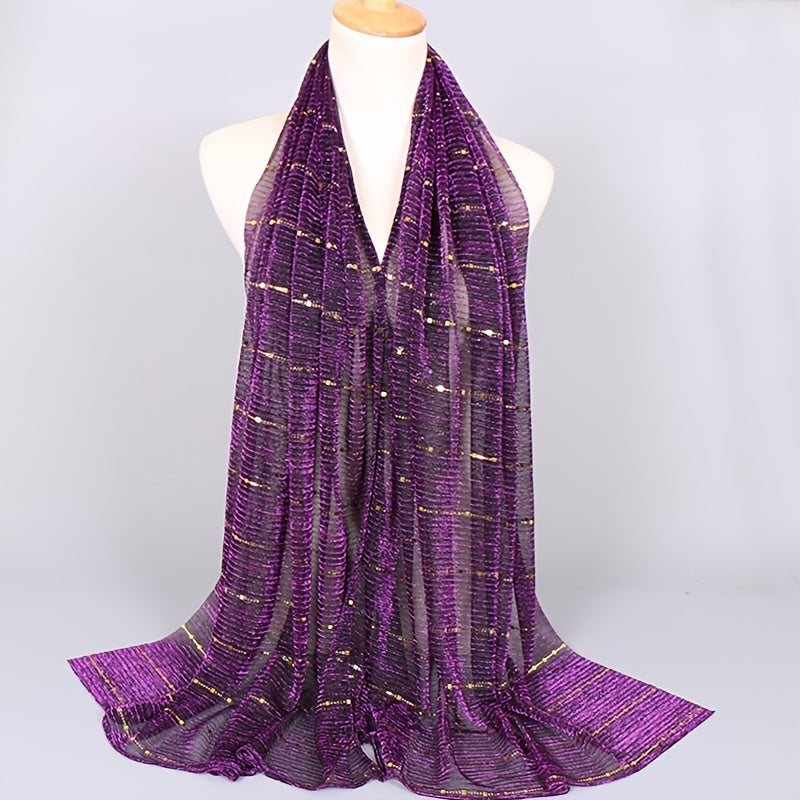 Women's Solid Color Metallic Scarf - Lightweight Breathable Shawl Wrap