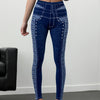 Women's High-Waisted Skinny Jeans - Imitation Denim Print Stretch Pants, Non-See-Through with Elastic Waist, All-Season Machine-Washable