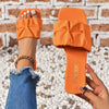 Women's Pleated Slide Sandals, Square Open Toe Flat Summer Slip-On