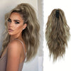 7JHH WIGS Water Wave Clip-In Ponytail Extensions – 18-inch (45 cm) Light Beige & Brown with Blonde Highlights, Natural Brown Roots, Heat-Resistant Synthetic for Volume & Length