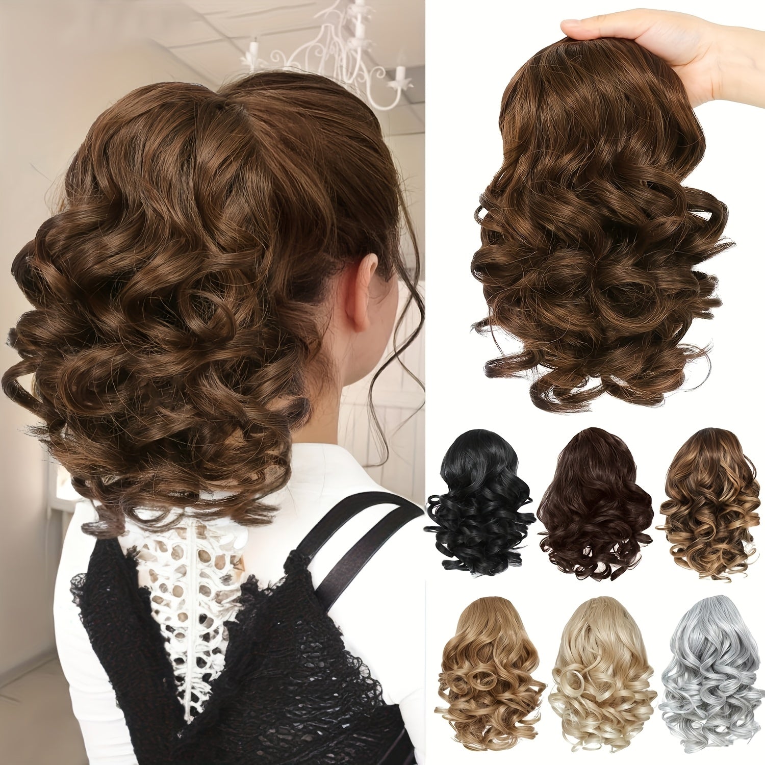 SLEEKCUTE Curly Wavy Clip-In Ponytail Extensions – High-Heat Synthetic Hair for Instant Volume & Natural Bounce