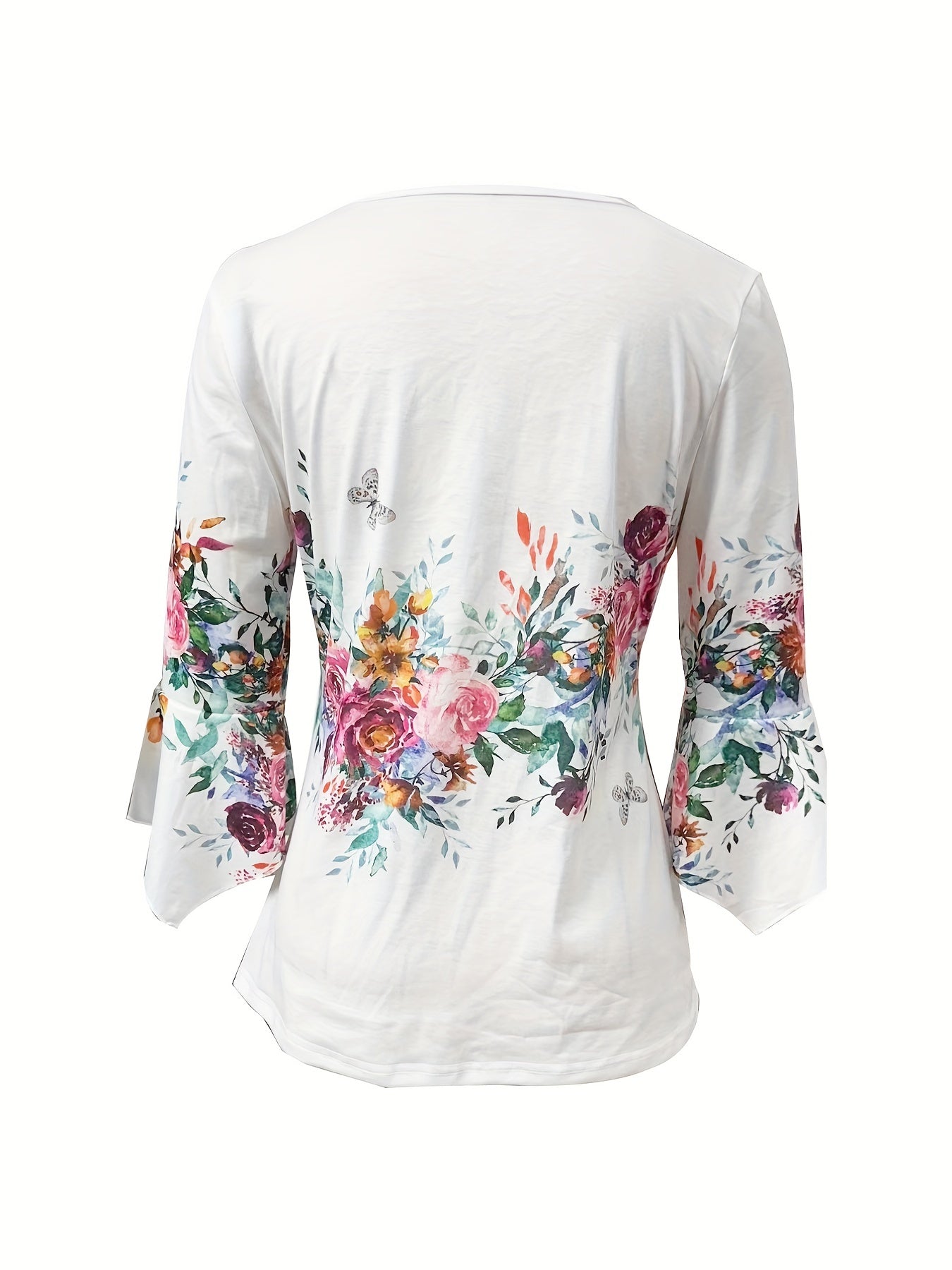 Women's Floral Notched Neck Button-Front Blouse - Vintage Casual Spring Summer Top