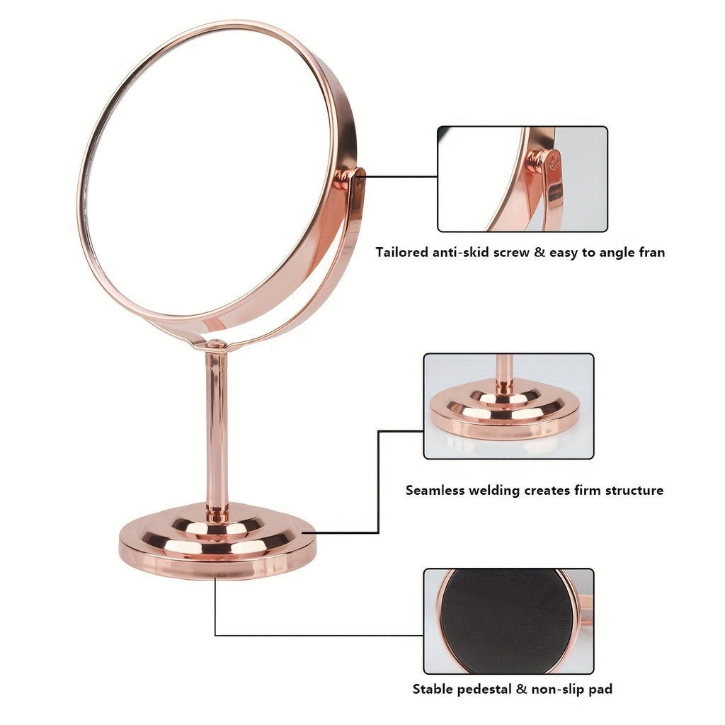 RANCAI 360° Stainless Steel Double-Sided Makeup Mirror – Polished Coastal Tabletop, HD Oil-Free Surface, Non-Electric, Anti-Skid Base