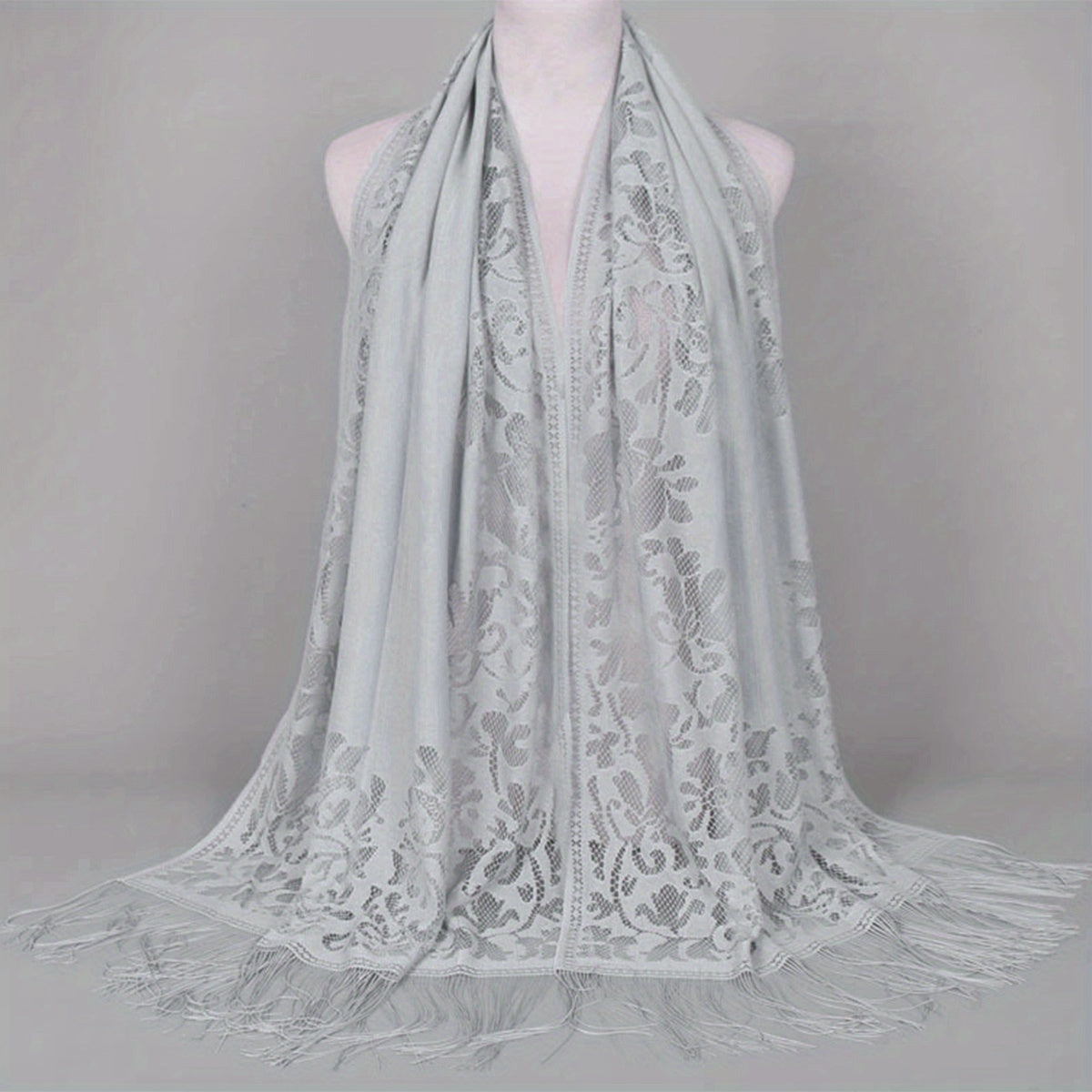 Floral Lace Tassel Scarf Shawl for Women - Bridal Mesh Fringe Wrap for Wedding & Evening