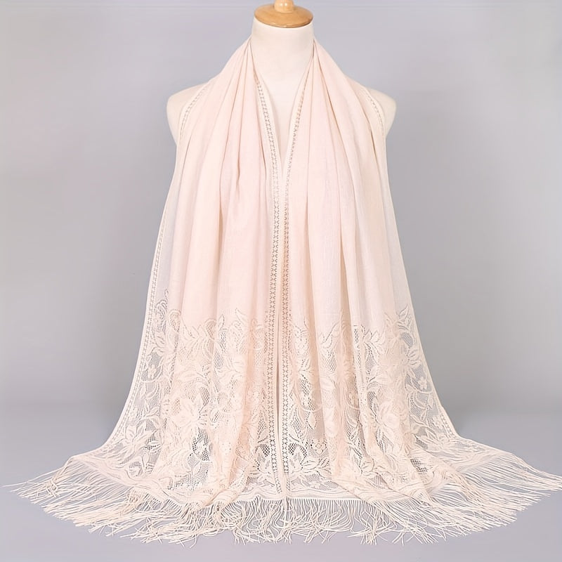 Lace Bridal Shawl – Embroidered Wedding Scarf with Tassels, Windproof Head Wrap & Church Veil
