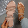 Rhinestone Slide Sandals for Women - Sparkling Strappy Back Open-Toe Flat Slip-On for Summer, Beach, Parties & Weddings