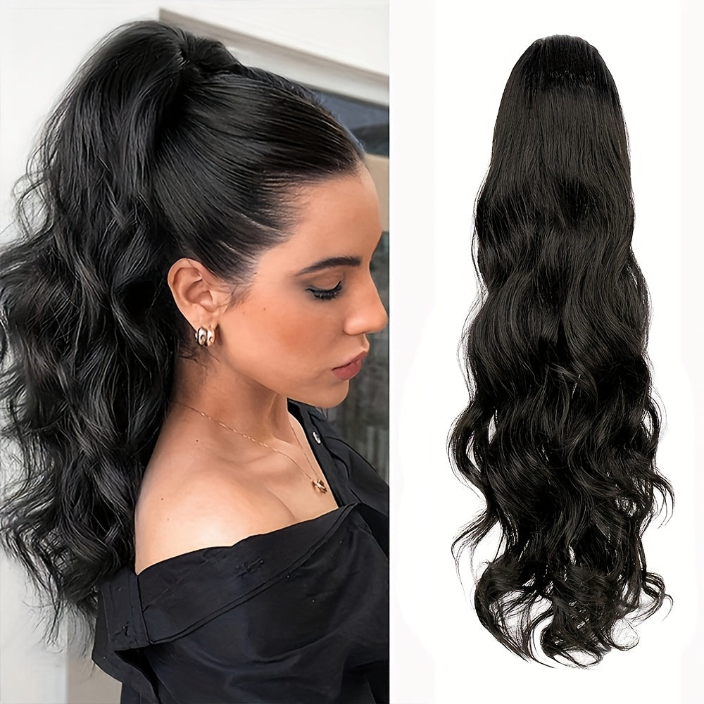 20" (50 cm) Curly Wave Clip-In Ponytail Extension – Invisible Secure Clip, Heat-Friendly Synthetic Hairpiece for Women, Natural-Looking Y2K Party & Everyday