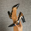 Women's Pointed Toe Block Heel Pumps, Black and White Colorblock, Ultra High Heel, Faux Leather, All-Season