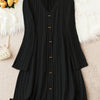 Plus Size V-Neck Long Sleeve Tunic Dress – Solid Color Autumn Winter Elegant Stretch Knit for Women