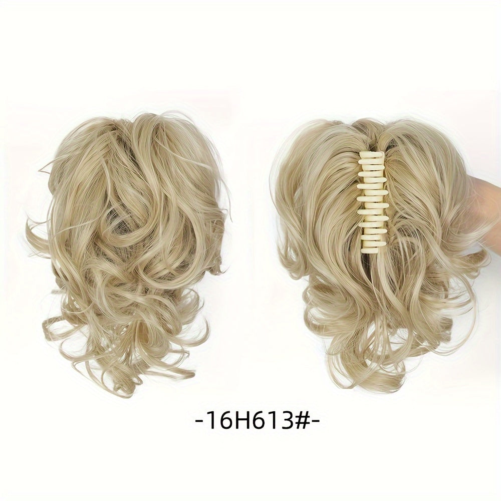 Wavy Short Clip-In Ponytail for Women - Voluminous Clip-In Bun with Adjustable Wires, Heat-Resistant Fiber