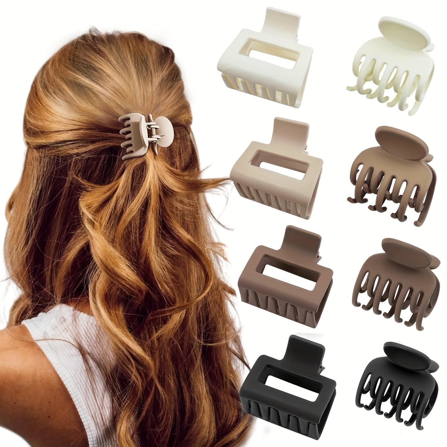 Medium 1.6 in (4.1 cm) Matte Rectangle Double-Row Hair Claw Clips for Thin to Medium Fine Hair – Non-Slip Jaw, Smooth Grip, 4-Pack or 8-Pack