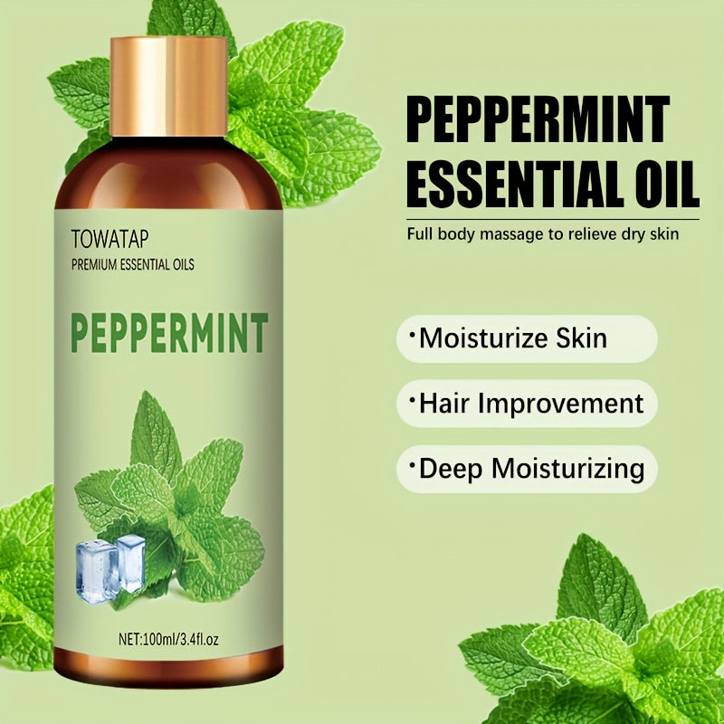 TOWATAP 100% Pure Peppermint Essential Oil – Cooling Aromatherapy for Massage, Muscle Relief, Diffusers & Humidifiers, Unisex