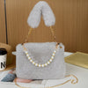 Faux Fur Mini Handbag with Chain Strap - Synthetic Square Zipper Purse for Women