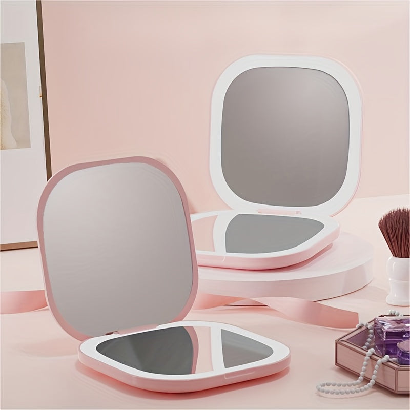 Foldable LED Travel Makeup Mirror - Double-Sided 1X/2X/3X Magnification, Adjustable Brightness, Rechargeable USB Pocket Mirror