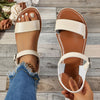 Round-Toe Woven Flat Sandals for Women – Buckle Strap Beach Roman Flats