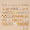 60-Piece Women's Earring Set - Mixed Daisy, Flower, Bow & Heart Studs, Zinc Alloy Fashion Jewelry Gift