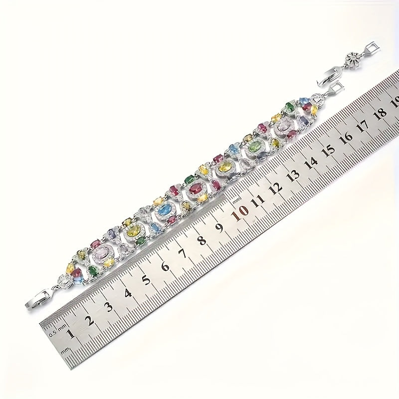 Bohemian Colorful Cubic Zirconia Bracelet & Pendant Set – Vintage Boho Women's Jewelry Gift for Weddings, Holidays, Valentine's & Mother's Day