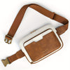 Women's Adjustable PU Belt Bag – Retro Zipper Crossbody Waist & Chest Bag, Black & White, Hands-Free Phone Pouch
