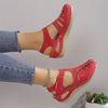 Women's Platform Closed-Toe Ankle Strap Sandals with Hook-and-Loop Closure, Round Toe Solid Color