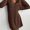 Plus Size Olive V-Neck A-Line Sweater Dress - Short Sleeve Single-Button Closure, Machine Washable Knit for Office & Semi-Formal