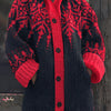 Plus Size Oversized Hooded Knit Coat - Chunky Jacquard Snowflake Embroidery, Contrast Trim, Casual Winter Coat