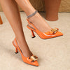 Elegant French Pointed-Toe High Heel Ankle-Strap Sandals for Women - Buckle Party & Casual Heels in Red, Orange, Black, Beige & White