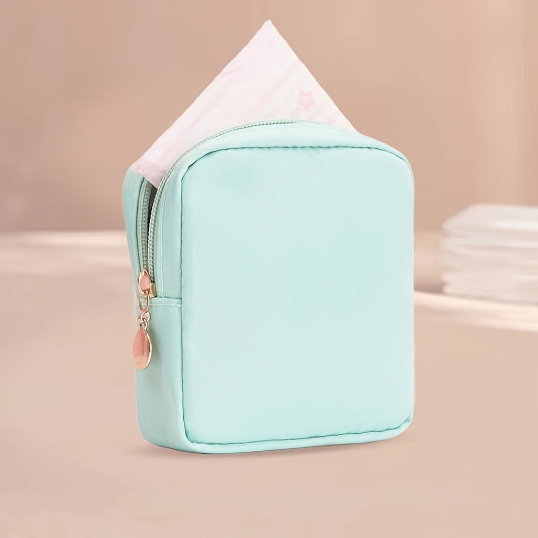 Solid Color Mini Makeup Bag – Portable Zipper Cosmetic Pouch & Sanitary Napkin Storage Clutch for Women