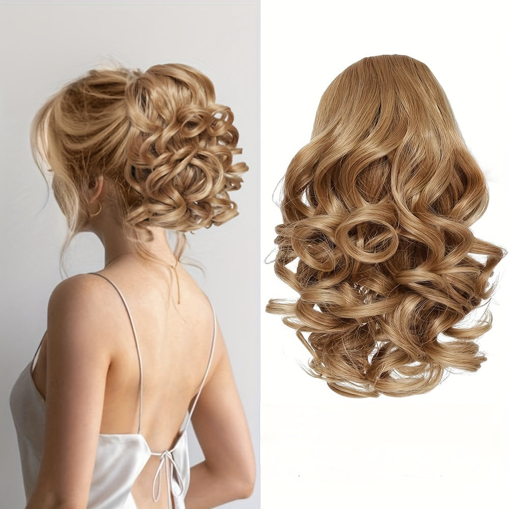 SLEEKCUTE Curly Wavy Clip-In Ponytail Extensions – High-Heat Synthetic Hair for Instant Volume & Natural Bounce