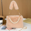 Faux Fur Mini Handbag with Chain Strap - Synthetic Square Zipper Purse for Women