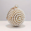 Faux Pearl Rhinestone Ball Evening Clutch Bag, Beaded Metal Handbag for Wedding Prom Party