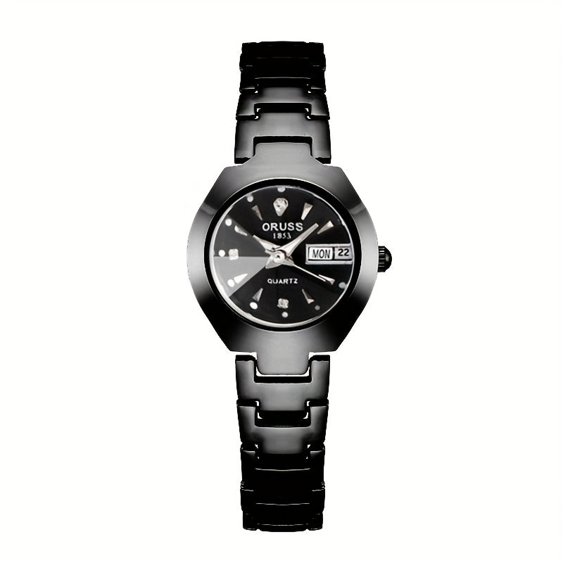 ORUSS Women's Mechanical Watch - Gold Dial with Date, Stainless Steel Bracelet - Elegant Luxury Timepiece