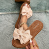 Women's Black and Brown Bow Flat Sandals – Round Toe Slip-On Flats for Spring and Summer Casual