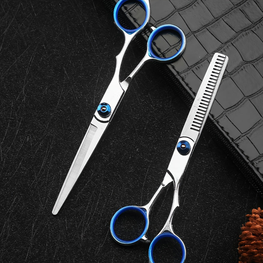 Professional 6-Inch (15 cm) Hairdressing Scissors – 3Cr13 Hypoallergenic Thinning & Cutting Shears with Ergonomic Blue Handles, Unisex Salon & Home Barber Tools