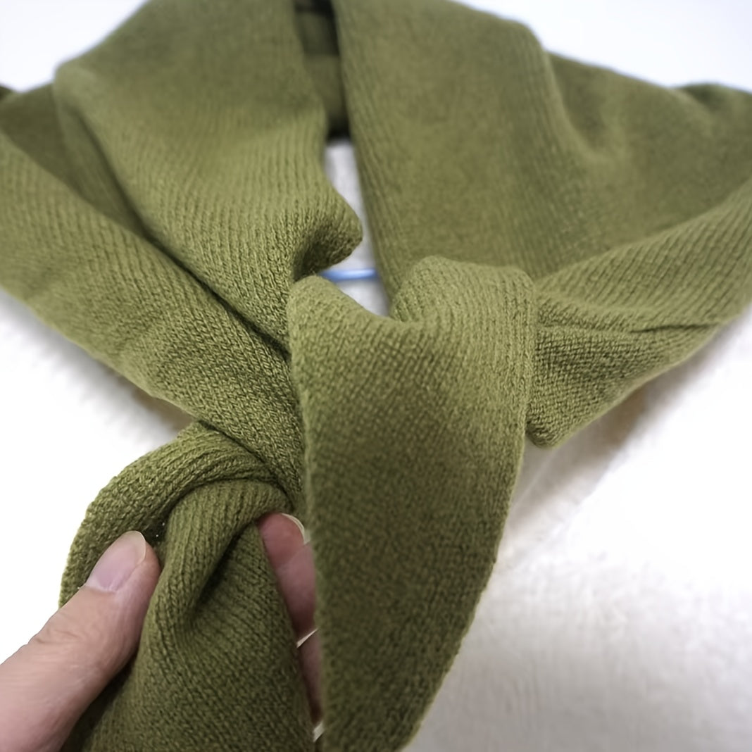 Women's Luxury 100% Wool Triangle Shawl Scarf - Brown Elegant Knit Neck Wrap, Headband & Face Cover for Winter, Office & Party