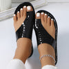 Women's Golden Snake Beige Slip-On Roman Sandals - Low Heel Round Toe Mules with Faux Upper & Rubber Sole