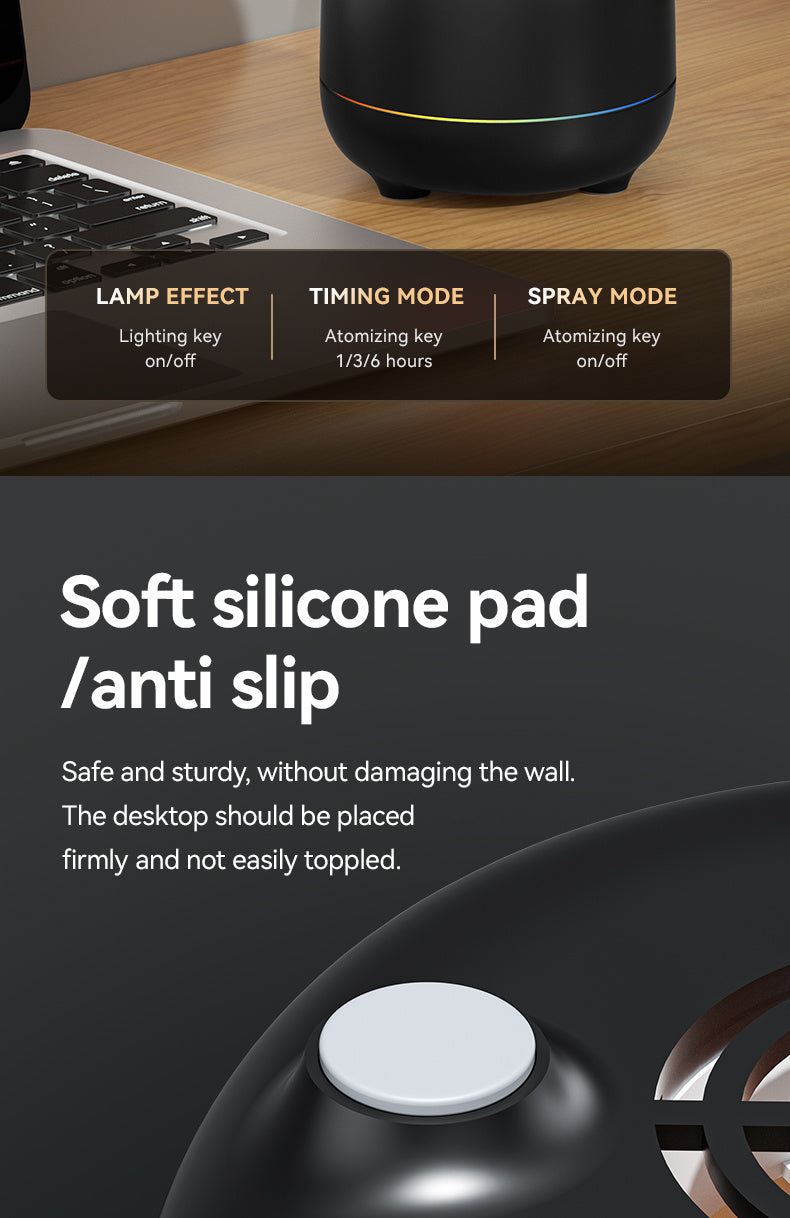 USB Desktop Humidifier & Aromatherapy Diffuser with Timer and Colorful Ambient LED Light for Home & Office