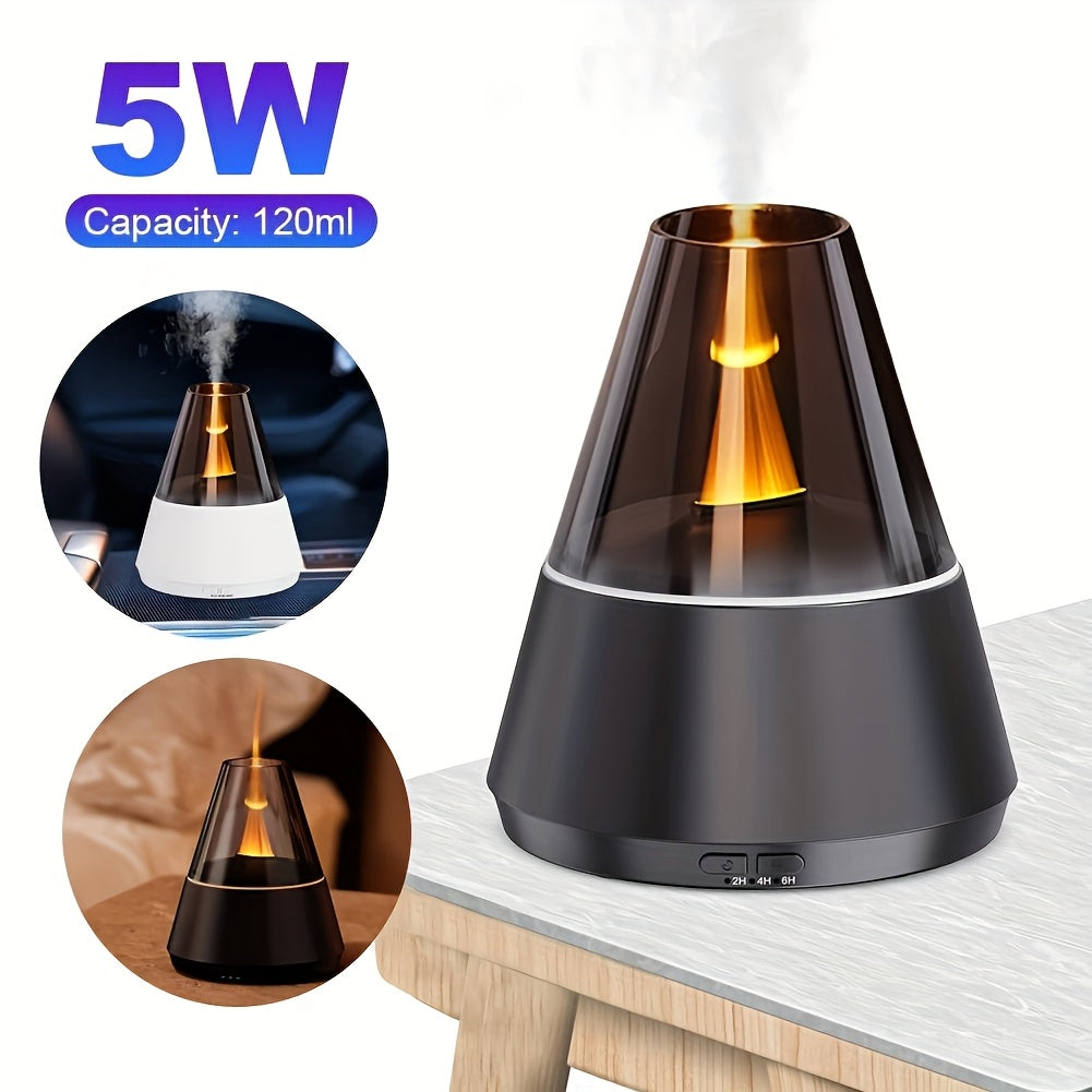 Real Flame Effect Aromatherapy Diffuser & Humidifier - USB Essential Oil Diffuser with 7 LED Colors, Ultra-Quiet, 120ml Tank, Auto Shut-Off, Timer