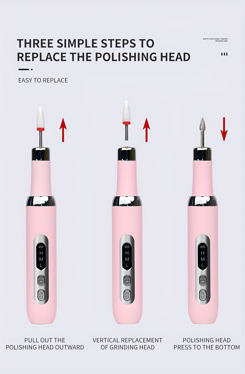 Cordless Electric Nail Drill Kit with Drill Bits & Sanding Bands, Rechargeable USB Manicure & Pedicure File for Acrylic Gel Nails (Bright Pink)