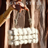 White Acrylic Rhinestone Evening Clutch with Faux Fur & Chain Strap, Buckle Closure Party and Bridal Bag