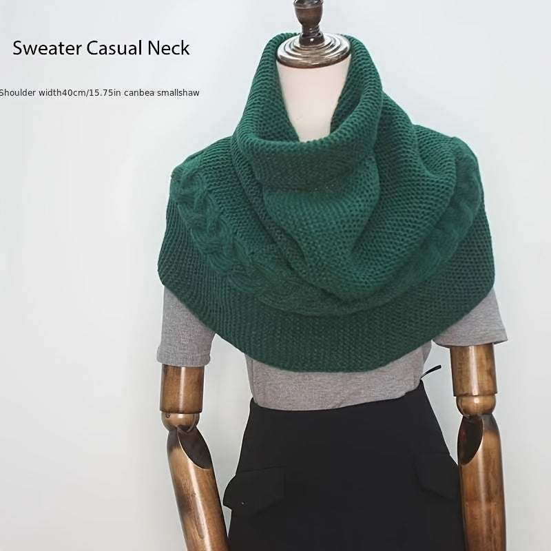 Women's Cable Knit Sweater Scarf – Soft Warm Winter Shawl Neck Wrap, Solid Colors (Green, Beige, Black, Red) — Hand Wash/Dry Clean