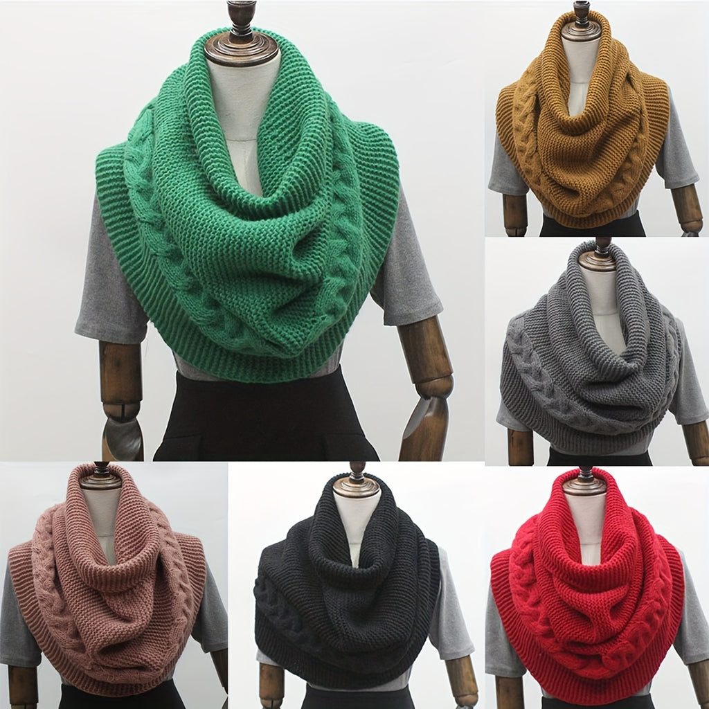 Women's Cable Knit Sweater Scarf – Soft Warm Winter Shawl Neck Wrap, Solid Colors (Green, Beige, Black, Red) — Hand Wash/Dry Clean