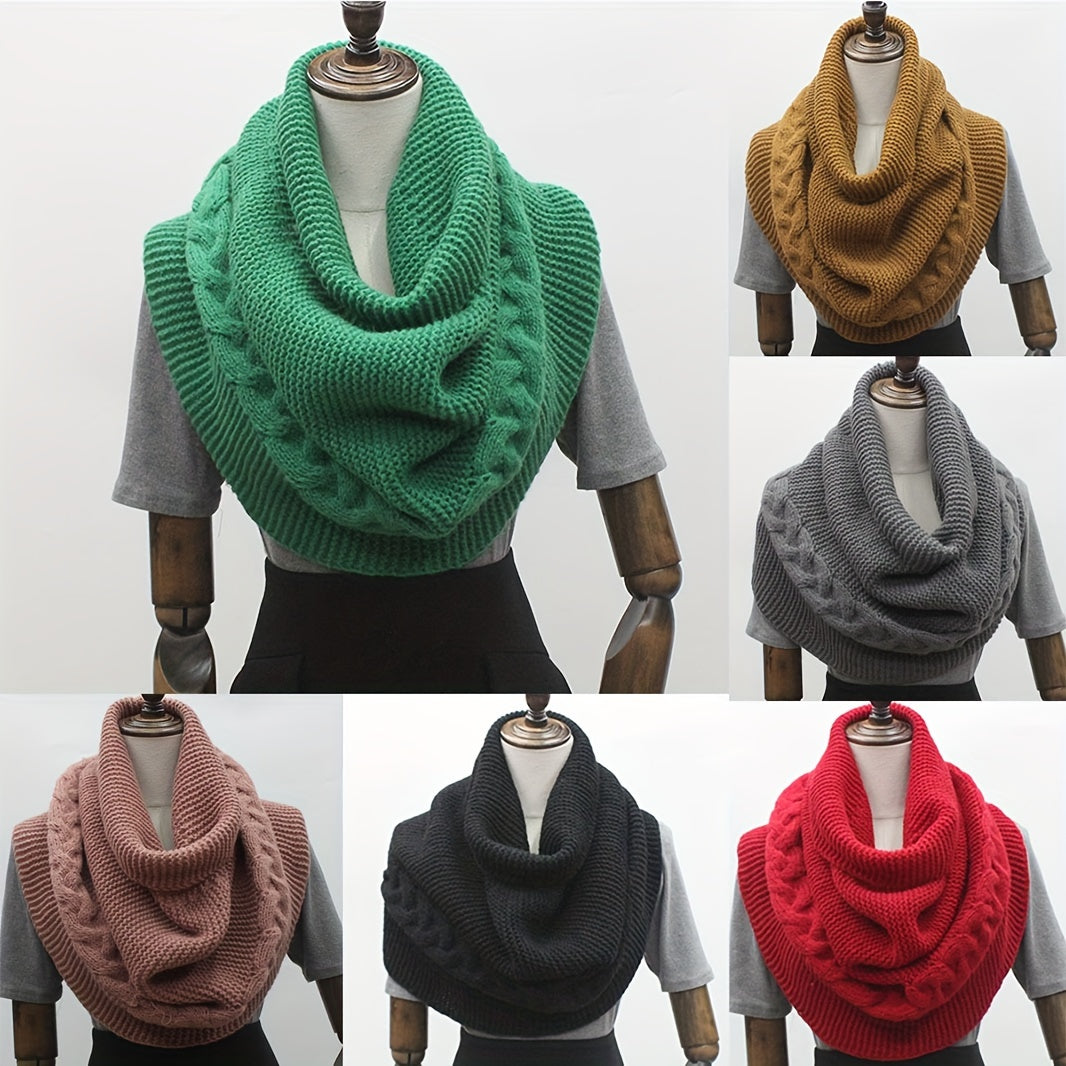 Women's Cable Knit Sweater Scarf – Soft Warm Winter Shawl Neck Wrap, Solid Colors (Green, Beige, Black, Red) — Hand Wash/Dry Clean