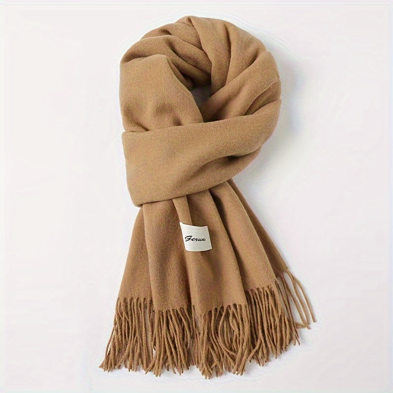 Solid Color Tassel Scarf with Fringe - Lightweight Polyester Shawl for Women