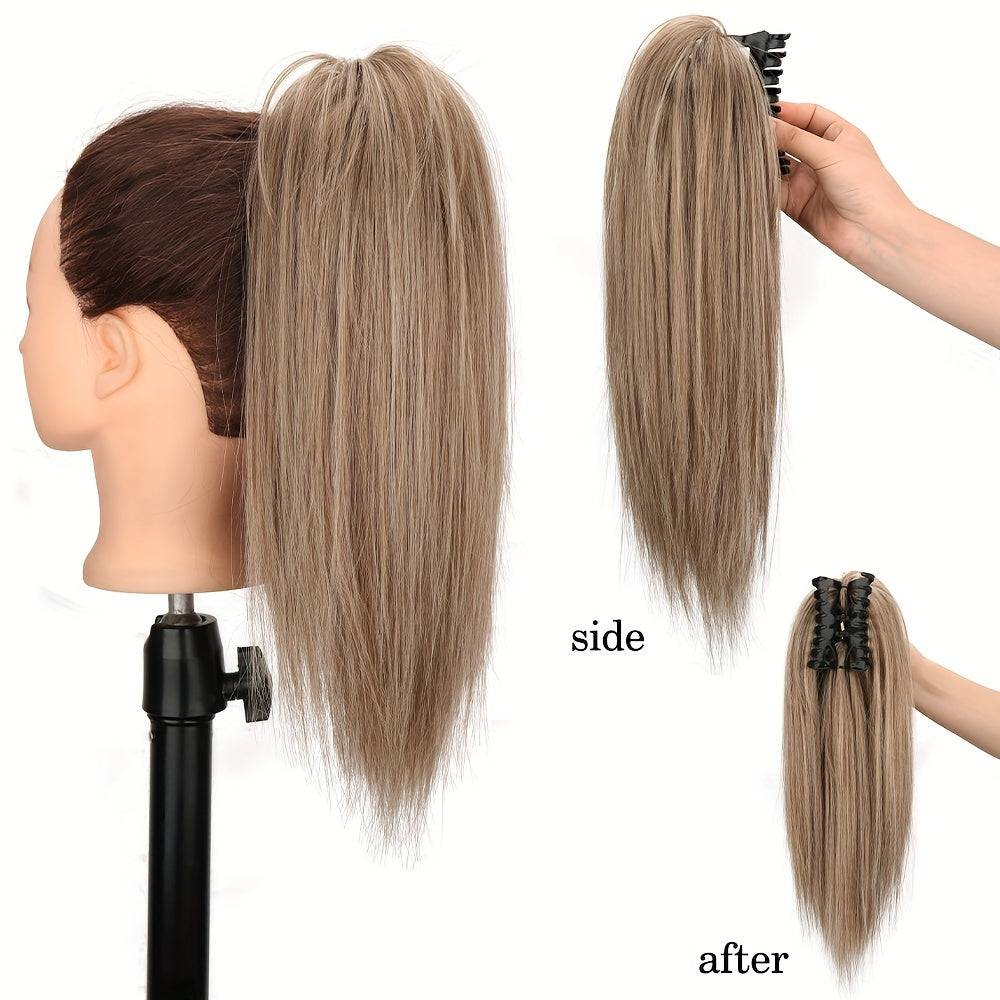 16-Inch (40 cm) Messy Short Straight Clip-In Ponytail Extension with Claw Clip - Synthetic Natural Look for Women