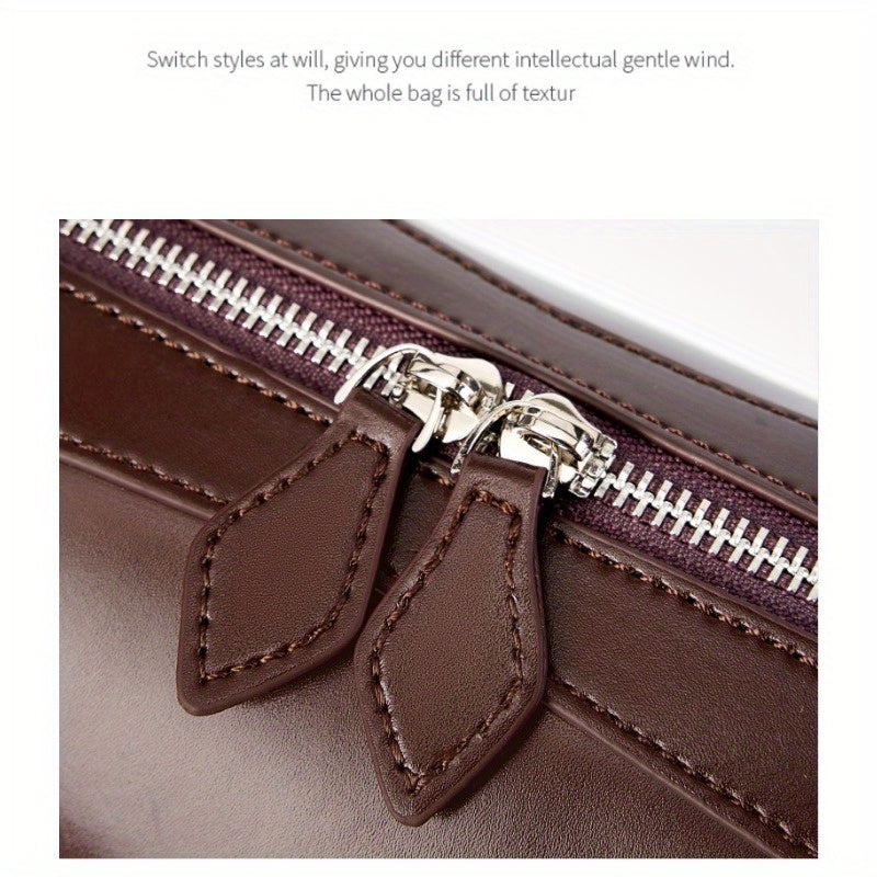 Genuine Leather Baguette Shoulder Bag for Women - Large Capacity Zipper Handbag, Lightweight Everyday Purse