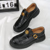 Women's Retro Penny Loafers Slip-On Almond Toe PU with Gold Buckle Strap — Casual & Dressy Loafer Shoes