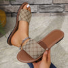 Women's Flat One-Strap Beach Sandals Slip-On, Striped Fabric Upper PVC Sole