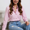 Elegant Blue Striped Lapel Shirt for Women – Versatile Button-Down, 100% Polyester